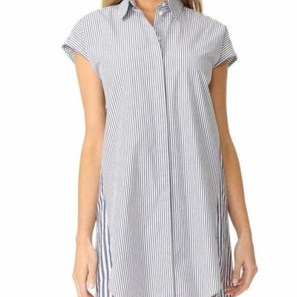 Madewell Women's Dress Stripe-mix shirtdress Blue White A line Cotton xS - Picture 2 of 7